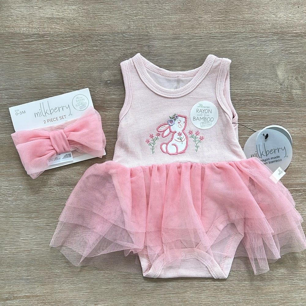 Milkberry Baby Girl Easter Bunny Bodysuit Dress 0-3 months